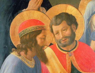 Zdjęcie z krzyża, detal przedstawiający dwóch świętych, 1436, tempera i złoto na płycie
