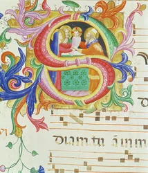 Mszał 558 f.73v Historyczny inicjał „S” przedstawiający Ofiarowanie w Świątyni (szczegóły patrz 88931)