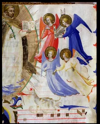ds 558 f.67v Św. Dominik z czterema muzycznymi aniołami, z graduału z San Marco e Cenacoli, detal welinowy z 88937 i 79797