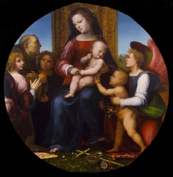 Przypisywany Fra Bartolommeo - Dziewica z Dzieciątkiem z Dzieciątkiem św. Jana Chrzciciela, św. Franciszkiem i trzema aniołami, ok. 1510, K148