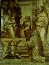 Ołtarz Wielkiego Soboru, szczegół przedstawiający świętych zebranych po lewej stronie Dziewicy, 1510