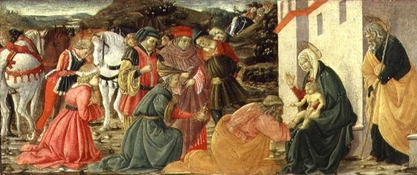 Adoracja Trzech Króli, panel predella (tempera na panelu)