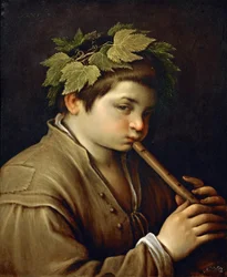 Garcon jouant de la flute - Chłopiec grający na flecie - Francesco Bassano młodszy (1549-1592). Olej na miedzi, ok. 1580-1585. Wymiar : 54,6x44 cm. Muzeum Historii Sztuki, Wiedeń