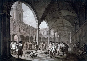 Widok na dziedziniec w Royal Exchange z kupcami i brokerami, City of London, 1788