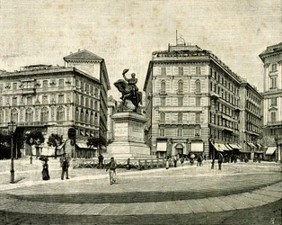 Pomnik Wiktora Emanuela II (1820-1878), autorstwa Francesca Barzaghiego (1839-1892), Piazza Corvetto, Genua, Liguria, Włochy