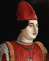 Portret Gianfrancesco Gonzagi II (XV wiek) (Jean Francois Gonzague) Markiz Mantui Obraz Francesco Bonsignori (1455-1519) około 1490 Bergamo. Galeria Akademii Carrara