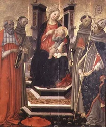 Madonna z Dzieciątkiem z Św. Hieronim, Franciszek z Asyżu, Antoni z Padwy i Ludwik z Tuluzy (tempera na panelu)