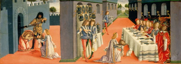 Sceny z męczeństwa św. Jana Chrzciciela, tablica predella z Tabernakulum Sakramentów, ok. 1484-6 (tempera na tablicy) (detal z 94757)