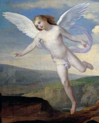 Anioł, fragment z Anioła odwiedzającego Hagar i Izmaela, ok. 1846, Francesco Coghetti (1804-1875), olej na płótnie, 96x132 cm