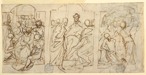 Rysunek, Trzy etapy Męki Pańskiej: Szyderstwo, Chrystus przed Piłatem, Biczowanie, ok. 1848 r.