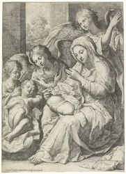 Maryja i śpiące Dzieciątko Chrystus w otoczeniu aniołów