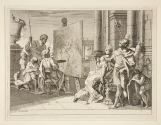 Apelles malujący Campaspe, kochankę Aleksandra Wielkiego, jedną z serii ośmiu grafik (Varii Baccanali et istorie