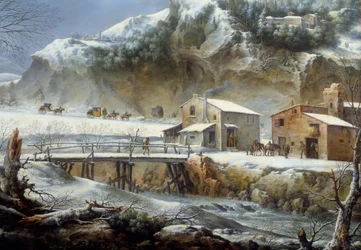 Zatrzymaj się w gospodzie. Obraz Francesco Foschi (? - 1805) Ec. Włochy.
