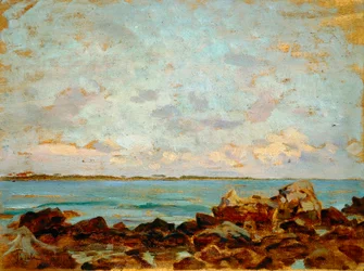 Castiglioncello, Francesco Gioli (1846-1922), olej na desce, 27x36 cm
