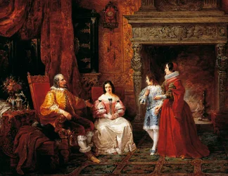 Książę opowiadający młodemu księciu i jego matce o decyzji Gertrudy o zostaniu zakonnicą, epizod z Zaręczyn Alessandro Manzoniego (1785-1873)