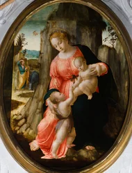 Spotkanie św. Jana ze Świętą Rodziną w Egipcie, pierwsza połowa XVI wieku (olej na desce owalnej)