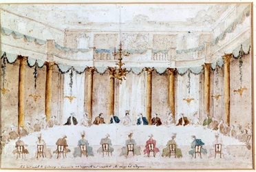 Bankiet na wesele Polignaca. Rysunek Francesco Guardi (1712 - 1793).