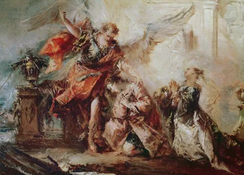 Wesele Tobiasza, fragment pary Sary i Tobiasza przed dziękczynieniem Bogu przez pośrednika Rafaela, ok. 1750
