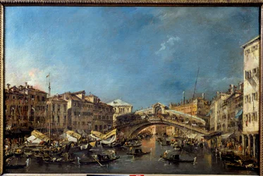 Most Rialto w Wenecji w XVIII wieku. Obraz Francesca Guardiego (1712-1793). XVIII wiek. Słońce. 0,62 x 0,93 m. Tuluza, Musée des Augustins
