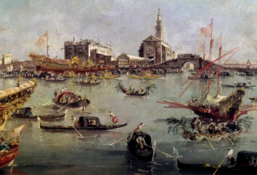 Doża na Bucentaura (Bucentoro) w San Nicolo od Lido do Wenecji, Obraz w dniu Wniebowstąpienia Francesco Guardi (1712-1793) XVIII-wieczny Paryż, Luwr.
