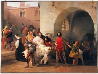 Bice znalezione przez Marco Viscontiego w podziemiach jego zamku w Rosate, motyw z powieści Marco Visconti Tommaso Grossi, ilustracja Francesco Hayez