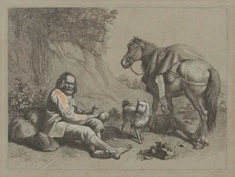 Siedzący staruszek, który ma pić z tykwy, ok. godz. 1763.
