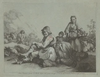 Siedzący pasterz i wieśniaczka z koszem, 17591782.