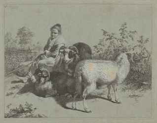 Siedząca pasterka z trzema baranami, 1762.