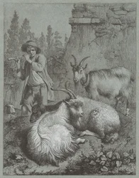 Pasterz grający na flecie z kozami, 1764.