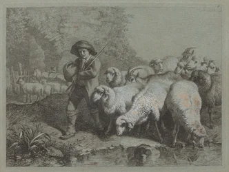 Pasterz z workiem prowadzący stado, 1763.