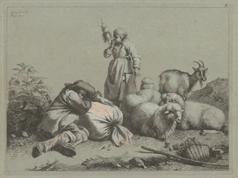 Śpiący chłop i stojący prządka, 1763.