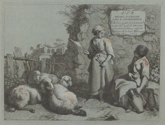 Dwie rozmawiające dziewczyny: jedna stojąca i wirująca, 1764.