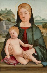 Madonna z Dzieciątkiem na tle krajobrazu