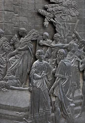 Podstawa przedstawiająca Alessandro Farnese przyjmująca ambasadorów angielskiej królowej Elżbiety, szczegół posągu Alessandro Farnese