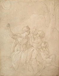 Klasyczna postać kobieca Diana lub Wenus z dwójką niemowląt, ca. 1539-42.