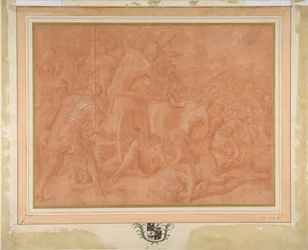 Ulisses i jego towarzysze walczą z Cicones przed miastem Ismaros, Study..., 1555-60.