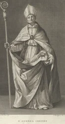 Św. Andrea Corsini przebrany za biskupa Fiesole, trzymający pastorał i patrzący..., ca. 1780-1841.