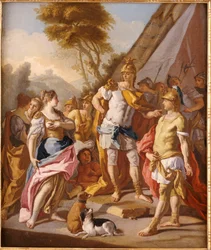 Sisygambis, matka Dariusza, myląca Hefajstiona z Aleksandrem Wielkim