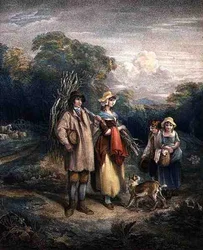 Powrót Woodmana, rytowany przez Johna Whessella (ok. 1760-1823), wyd. autorstwa T. Simpsona i Darlinga i Thompsona