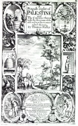 Strona tytułowa książki Thomasa Fullera „A pisgah-sight of Palestine” opublikowanej w 1650 r.