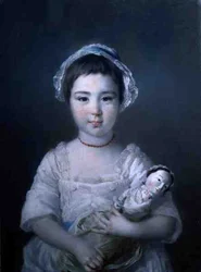 Portret Lady Ann Fitzpatrick trzymająca lalkę (olej na płótnie)