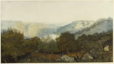 Wąwóz Avon z Clifton i Hotwells, Bristol, ok. 1820 (toaleta i kolor nadwozia na grafitowym papierze tkanym)