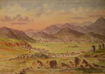 Widok Smandrii i Kondii na wyspie Lemnos, Grecja, kwiecień 1917 (akwarela na papierze)