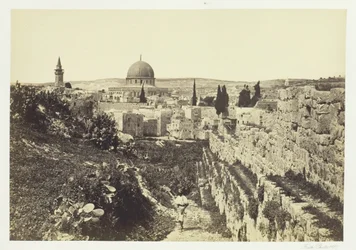Mur miejski i meczet Omara, Jerozolima, 1857.