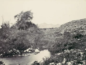 Fontanna Jerico i prawdopodobne miejsce miasta, ca. 1857.
