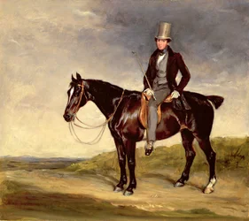 John Hay-Mackenzie na swoim Dark Bay Cob (olej na płótnie)