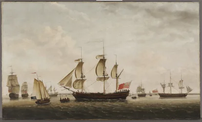 Statki kapitana Cooka HMS Resolution and Adventure in the Long Reach, 1772