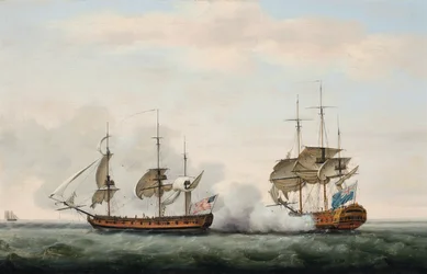 Statek Kompanii Wschodnioindyjskiej Bridgewater skutecznie bronił swojego ładunku przed atakiem amerykańskiego korsarza Hampdena w drodze z St. Helena do Anglii 8 marca 1779 r.