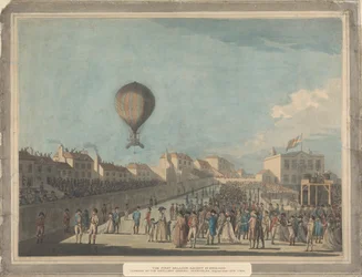 Pierwsze wzniesienie balonem w Anglii, wrzesień 1784 r., Z pola artyleryjskiego w Moorfields