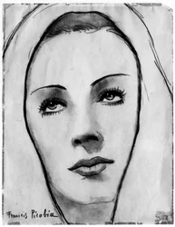 Twarz kobiety w welonie, autor: Francis Picabia (1879-1953); ołówek grafitowy i akwarela na papierze.